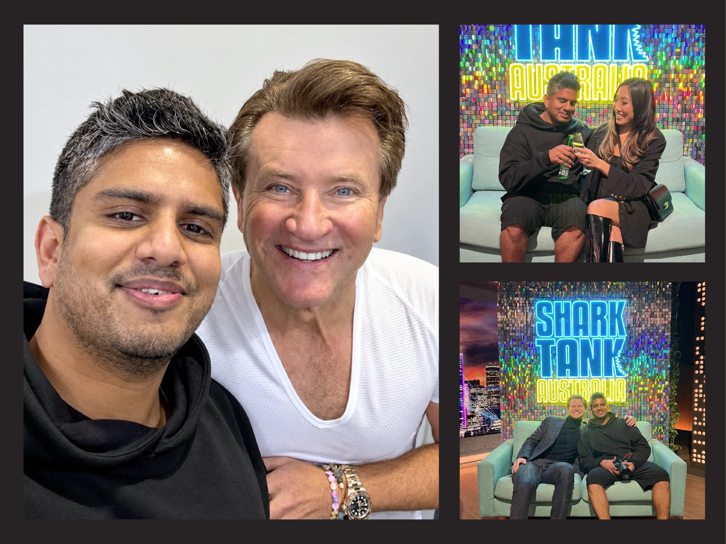 Chali Weerakkody with Shark Tank entrepreneurs and investors
