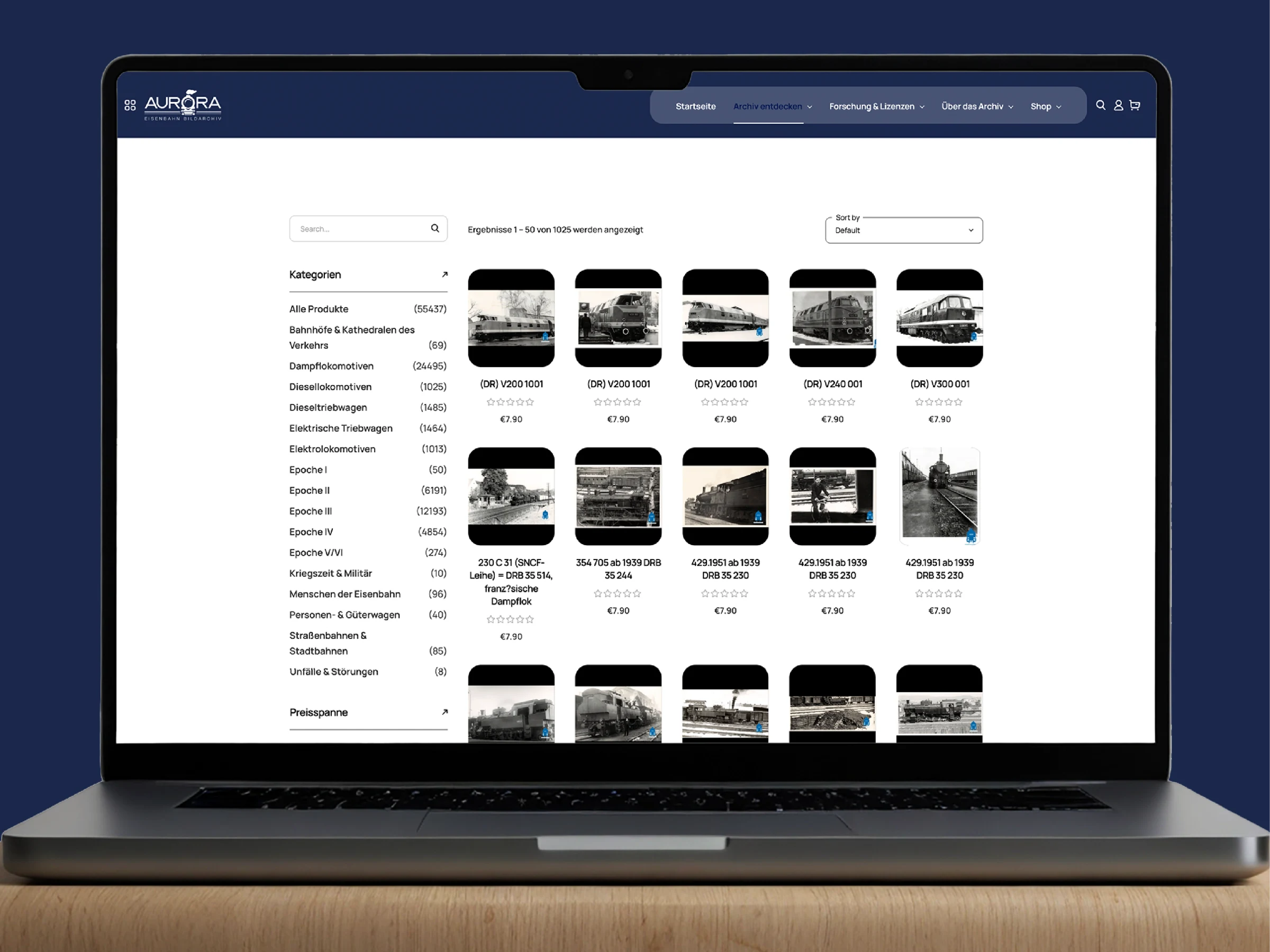 Archive search interface with historical railway photograph filters