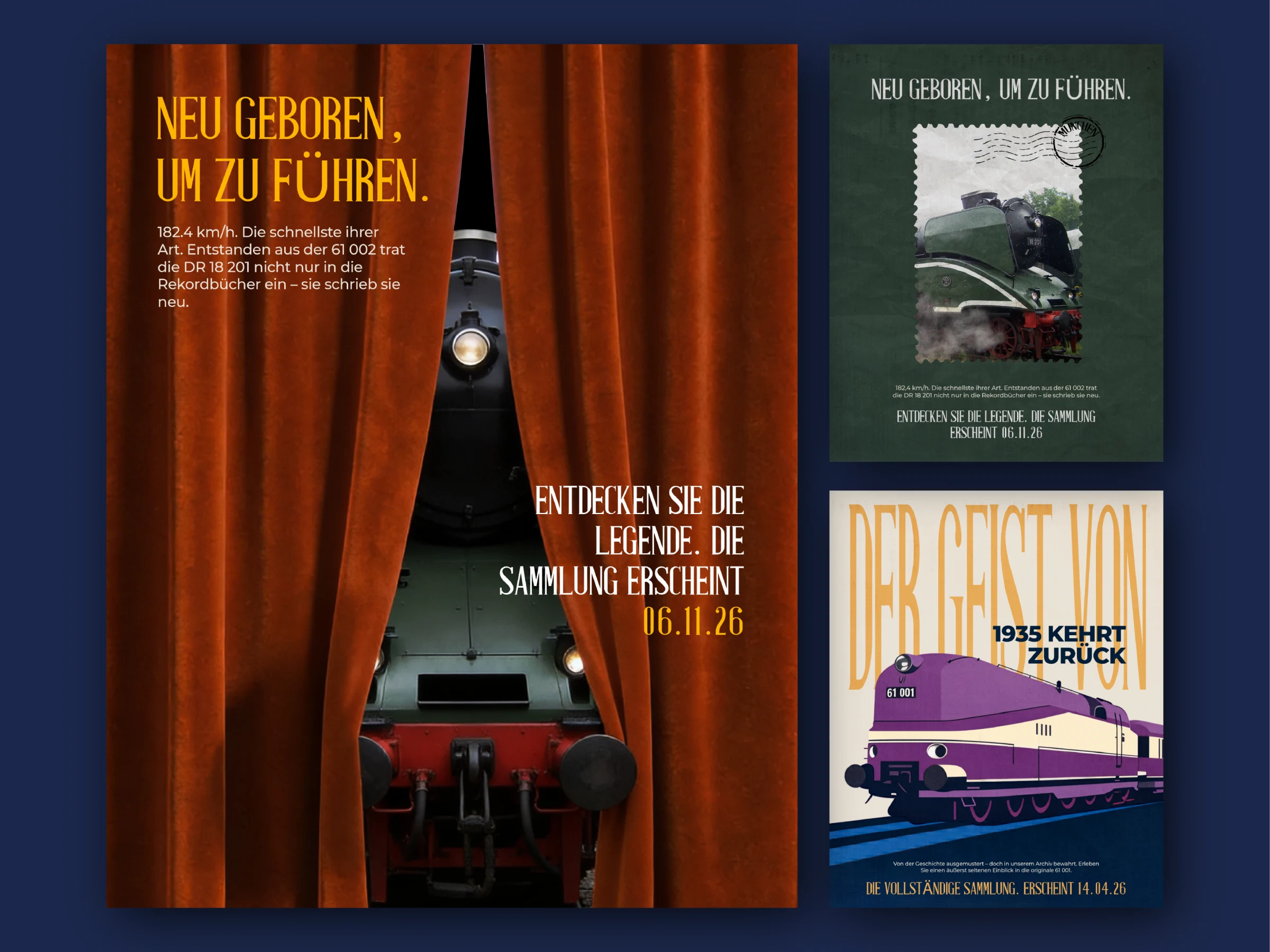 Historical railway storytelling social media creatives