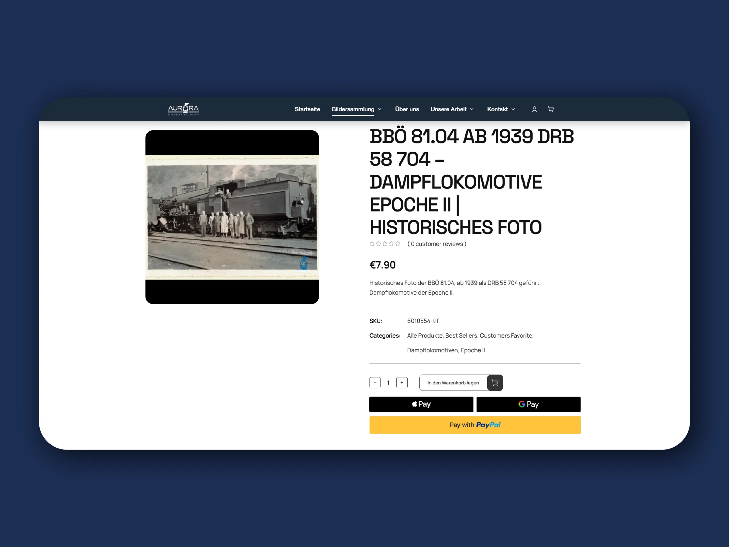 Historical photograph product page and digital purchasing interface