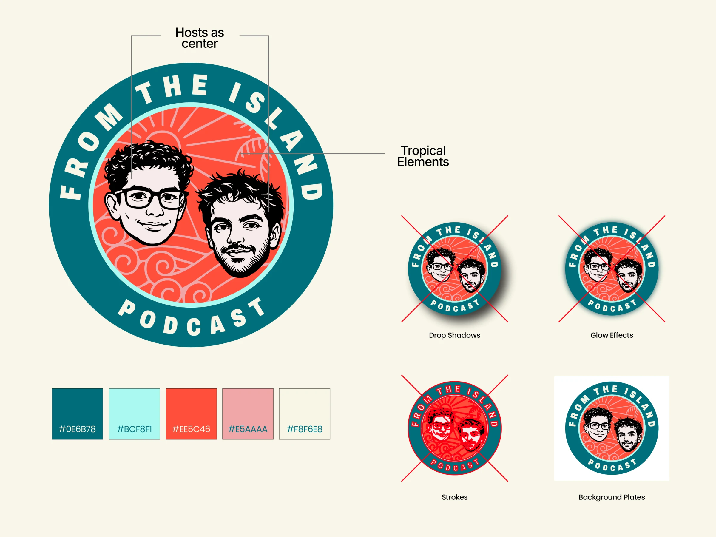 From The Island illustrated host identity, colors and logo system
