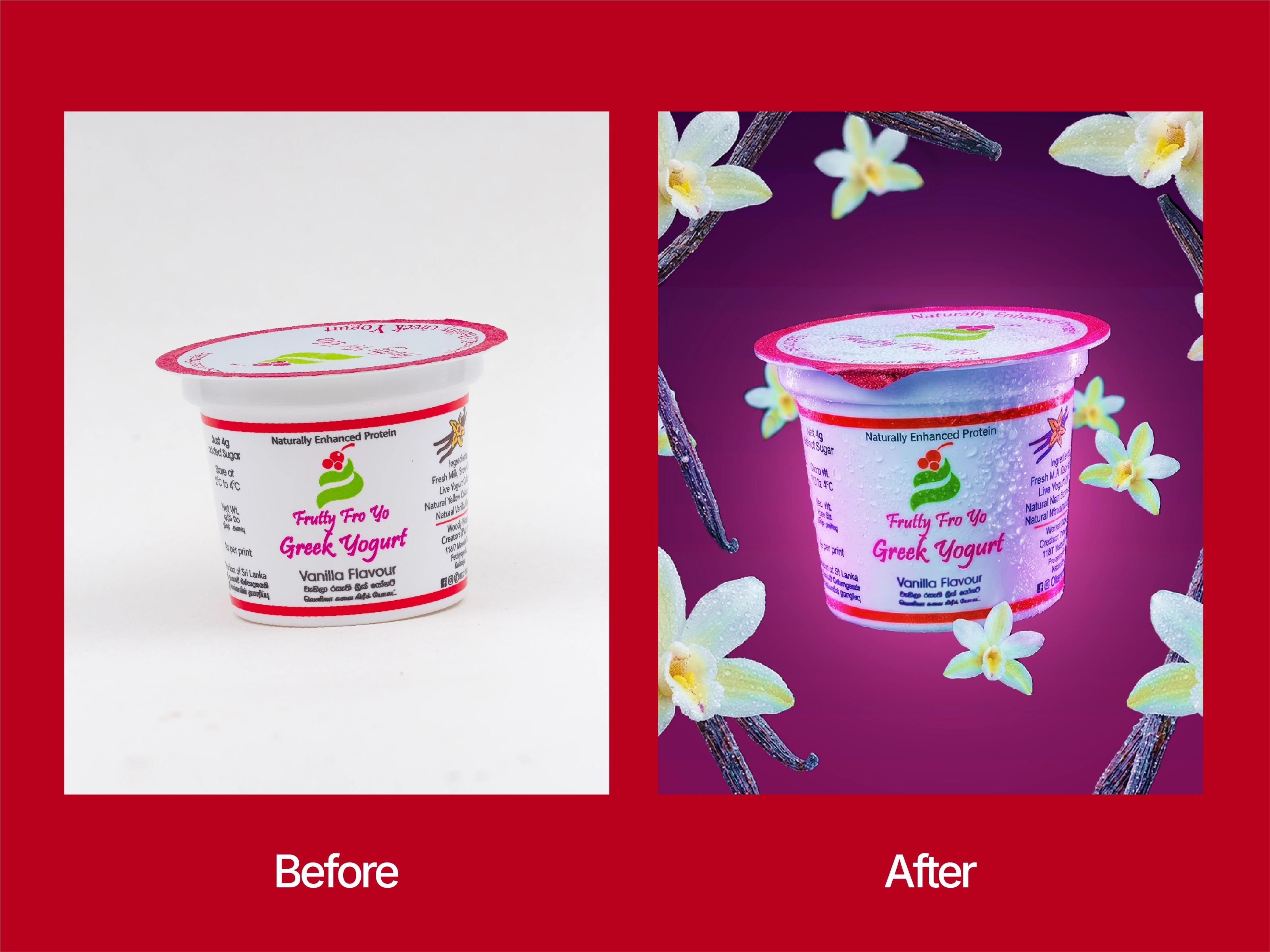 Frutty Fro Yo production photograph compared with the edited social post
