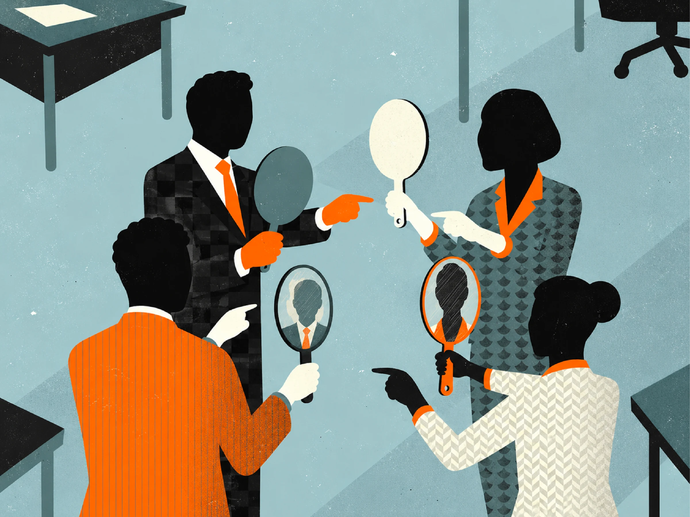 Editorial illustration of different audience perspectives