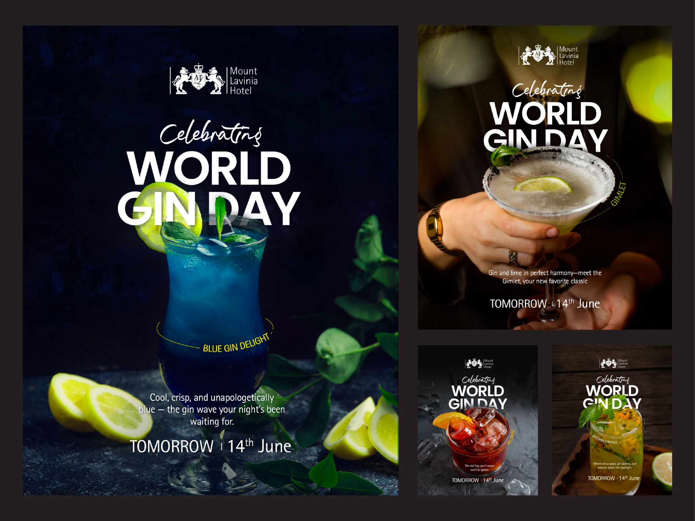 Mount Lavinia Hotel World Gin Day cocktail campaign creatives