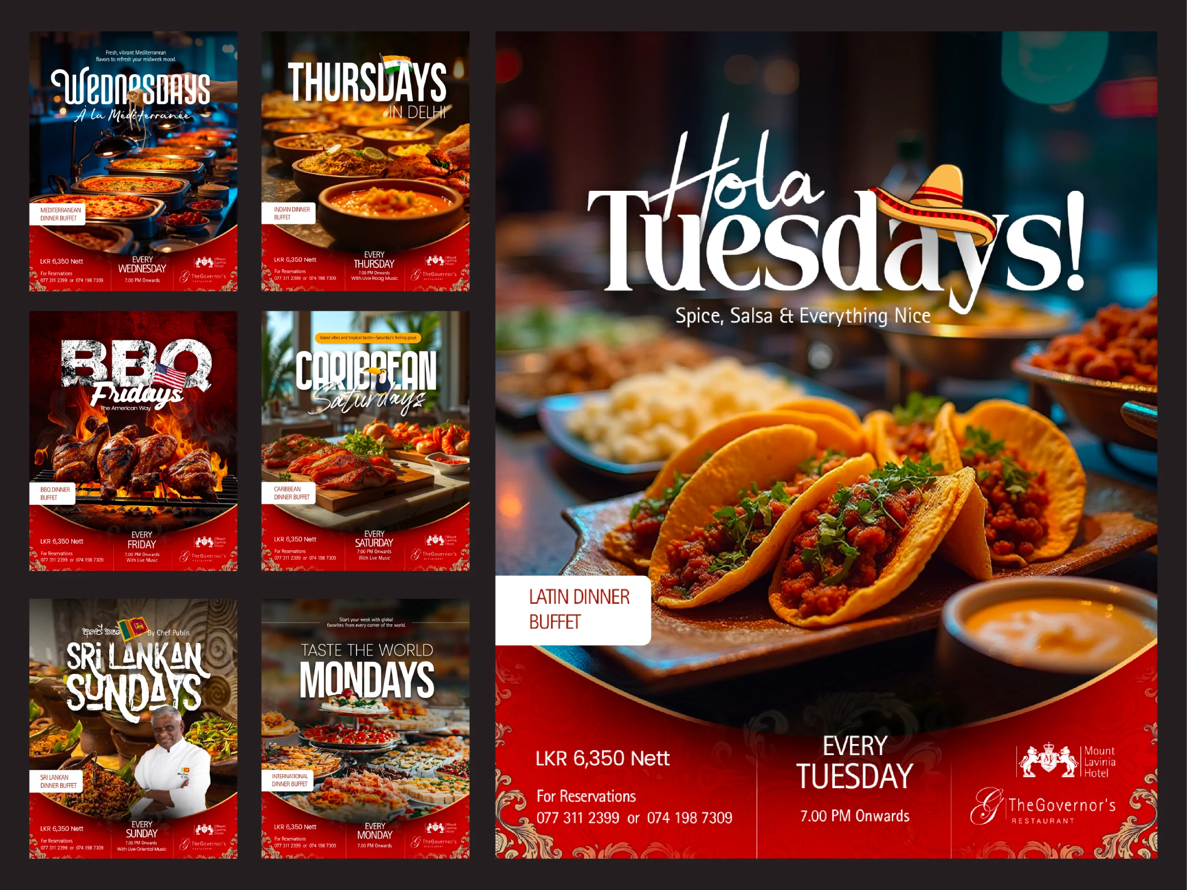 Mount Lavinia Hotel Taco Tuesdays and themed dining campaign creatives