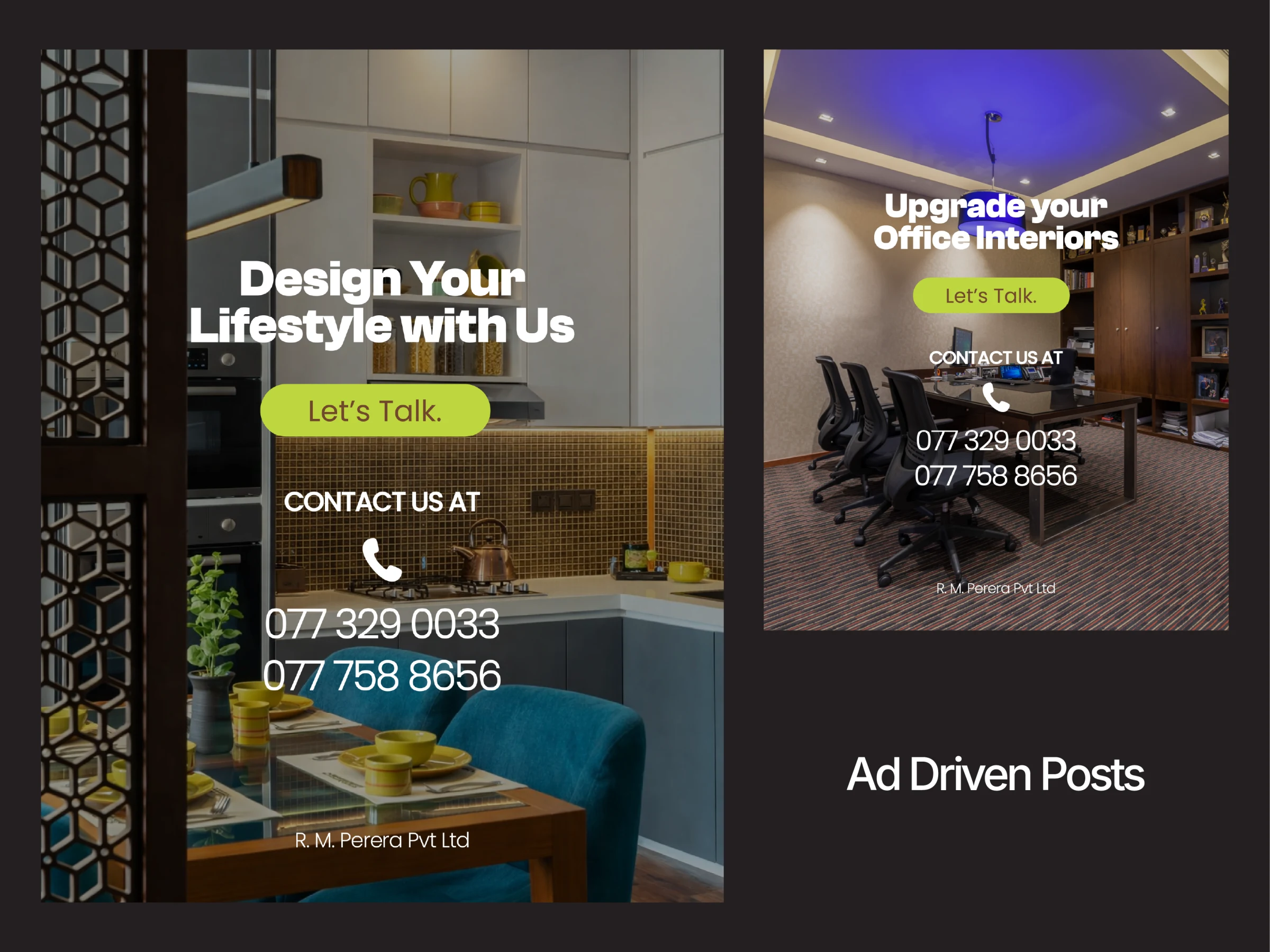 Project-focused R. M. Perera lead-generation advertisements