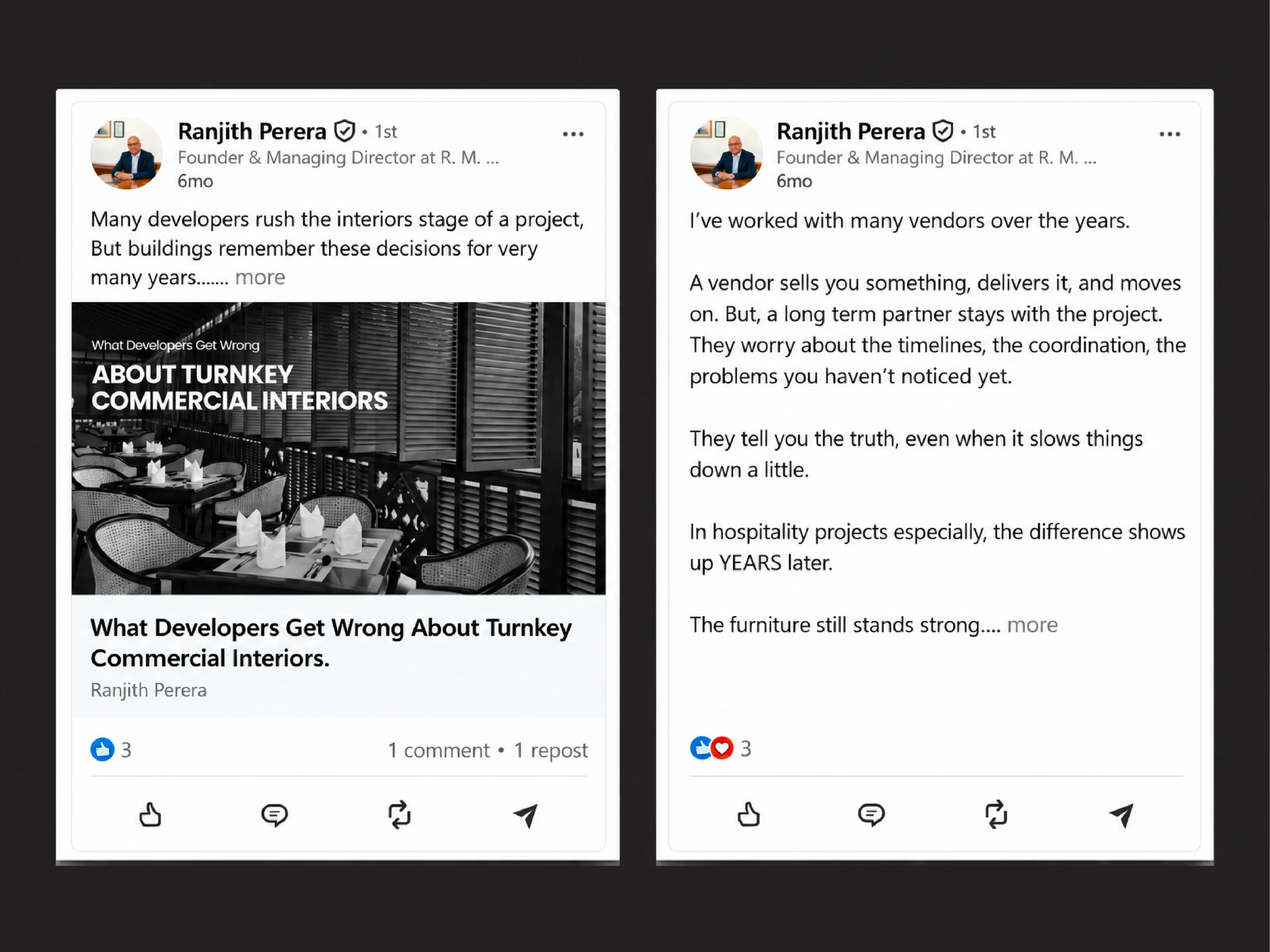 Ranjith Perera LinkedIn thought-leadership posts